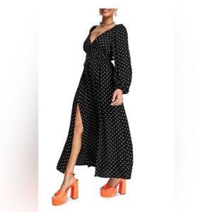 ASOS DESIGN Black & White Polka Dot Long Sleeve Maxi Dress - Size 6